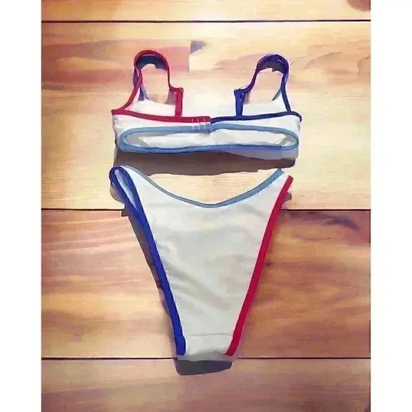Wild Fable Bikini TOP M(8/10) And High Rise BOTTOM S(4/6) Red/White/Blue NWT - Picture 4 of 16
